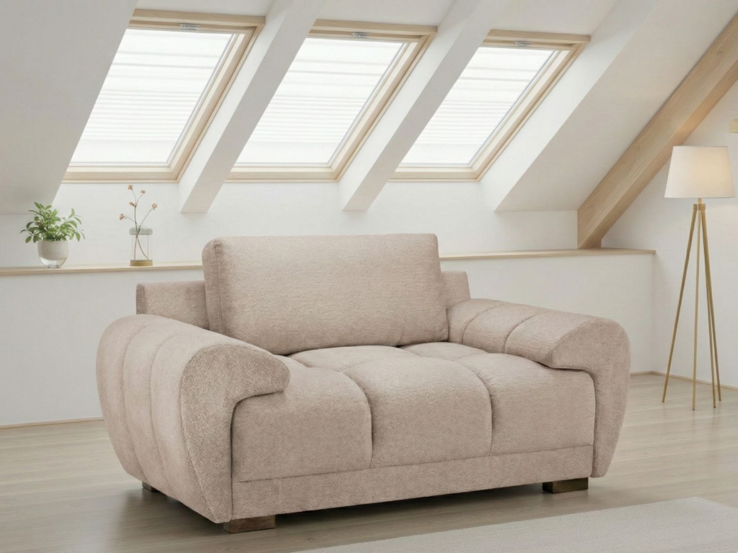 Mocha Fabric Large Armchair Love Chair with Tufted Arms